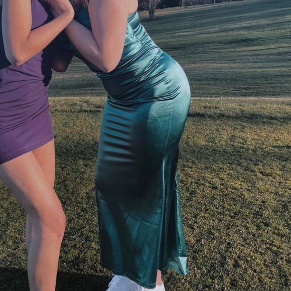 Green Satin Slip Dress - Picture 2 of 2